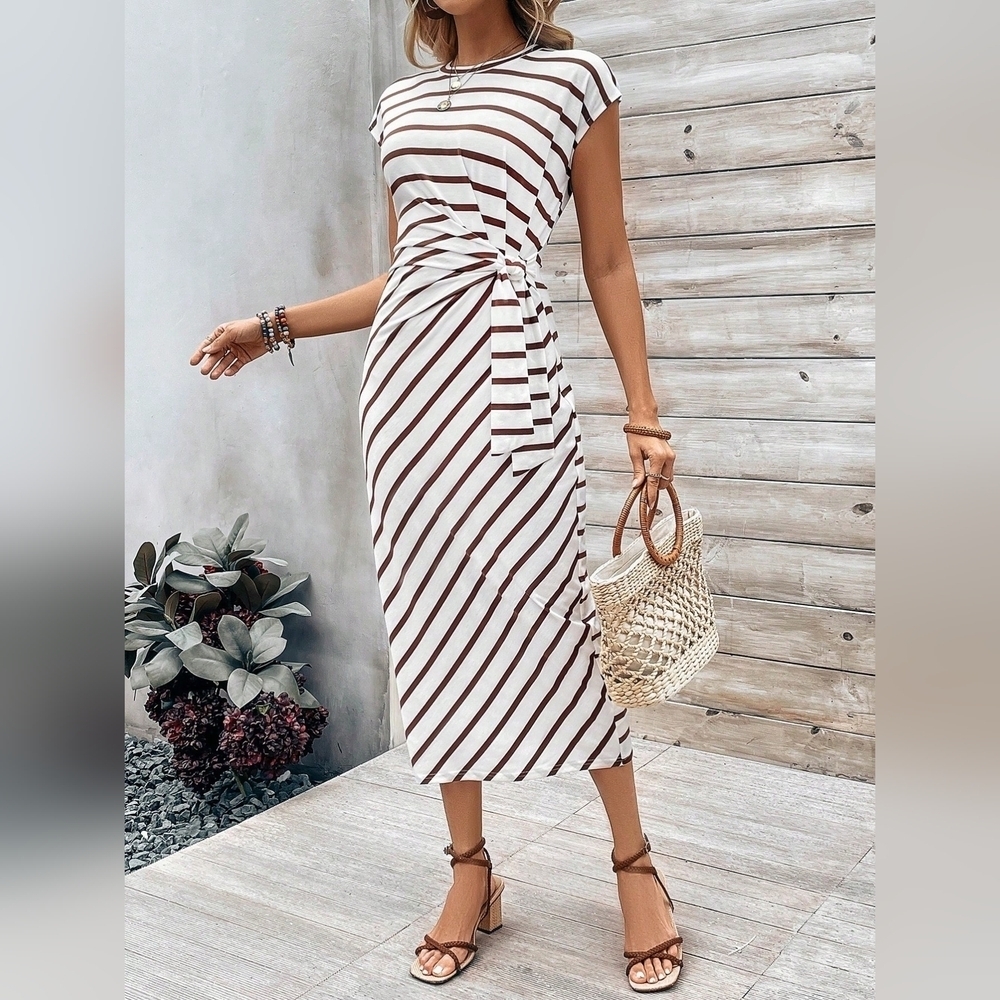 Frenchy Tie Knotted Striped Side Casual Dress - Picture 5 of 6